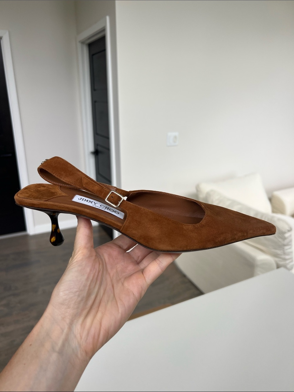 Jimmy Choo didi 45 caramel brown suede leather slingback pointed toe pumps 39 - Picture 9 of 10